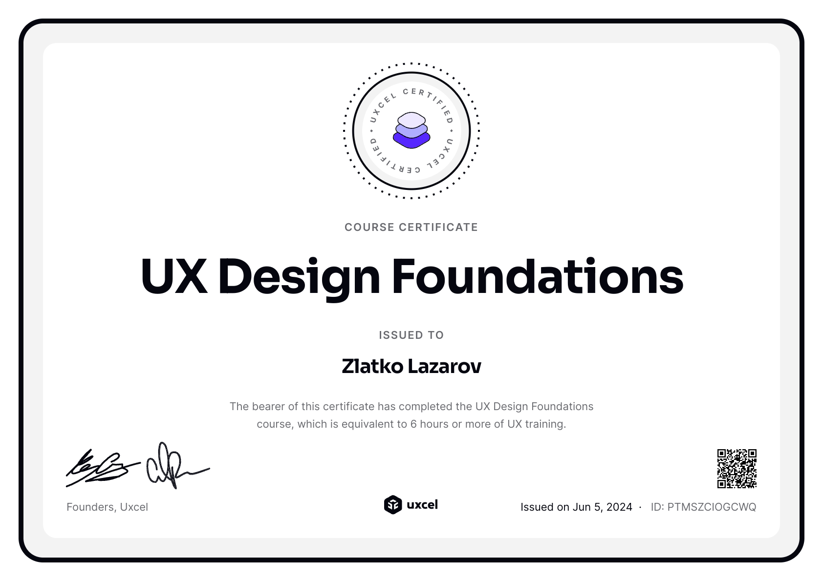 Zlatko Lazarov's certificate